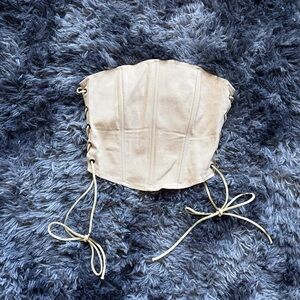 SHEIN Beige Lace-Up Corset – Sleeveless Neutral Crop Top – Tube Top – Size Small